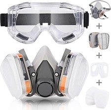 Respirator Mask Dual Filtration System. Dust Paint Fumes. With Goggles.