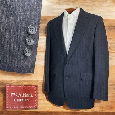 Jos A Bank USA Made Sport Coat Mens 42L Blue Striped Textured Wool Two Buttons