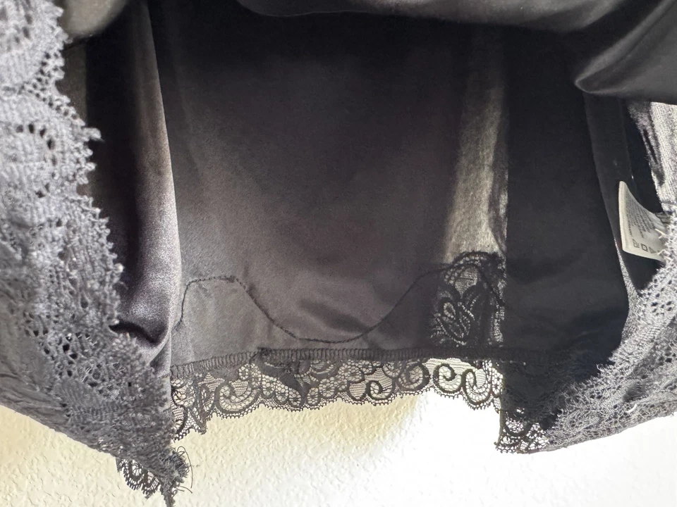 Vintage Faded Glory Tank Top Black Satin Cami 90s Y2K Fairy Grunge Lace Trim 2XL - Image 4 of 4