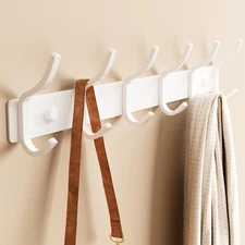 White Coat Rack Wall Mount - 15 Inch Arc Shaped Design with 6 Hooks for Hangi...