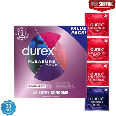 Durex Pleasure Pack Assorted Condoms 42 Count Lubricated Regular Fit