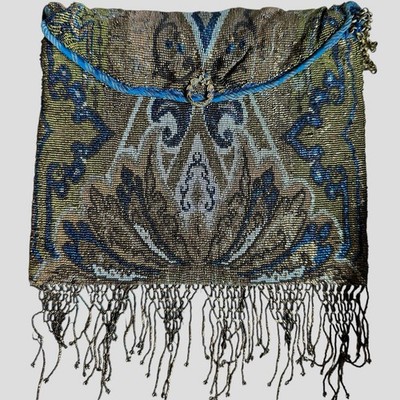 ハンドメイド Stunning Antique Victorian French Micro Beaded Purse, Art Nouveau