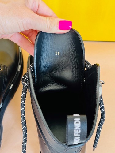 Fendi Calfskin FFreedom Platform Black Leather Biker Boots. Size IT36/UK3 - Picture 8 of 9
