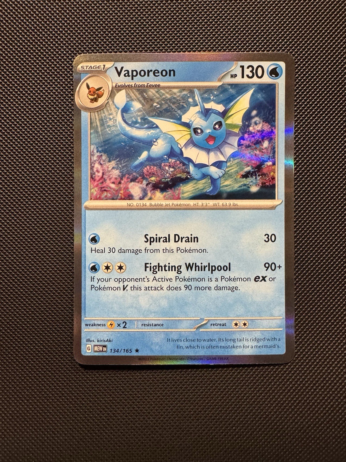 Pokemon TCG Vaporeon 134/165 Sv: Scarlet & Violet 151 Rare Near Mint