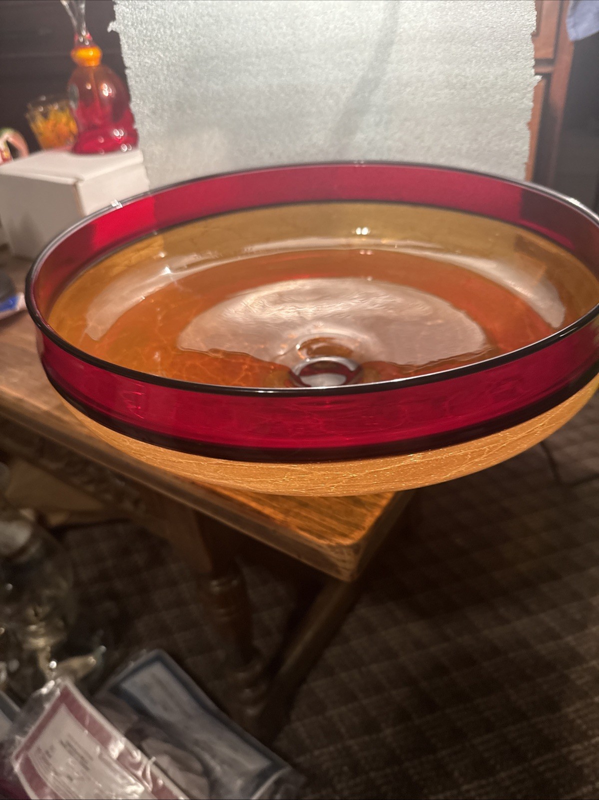 Kenny Pieper Autumn Primavera Glass Art Centerpiece Low Round Bowl Unsigned