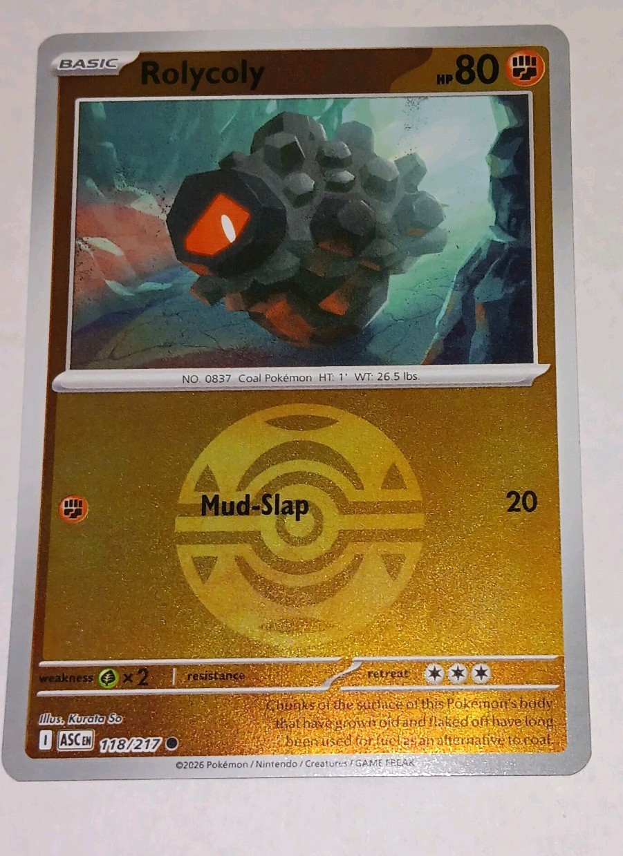 Pokémon TCG Rolycoly ASC EN 118/217 Basic Reverse Holo 80 HP Card English 2026