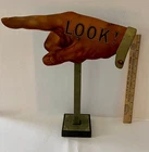 Vintage, Tin Litho  POINTING FINGER "LOOK" Advertising Display On Stand