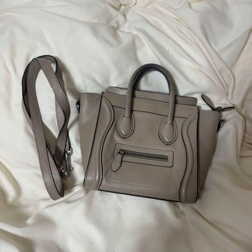Celine Luggage Nano Shopper Handbag Shoulder Bag Calfskin Beige