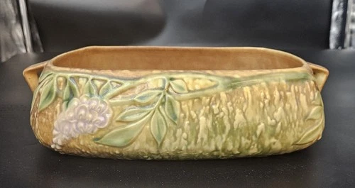 BEAUTIFUL! - Roseville Tan Wisteria Pottery Console Bowl 1930's