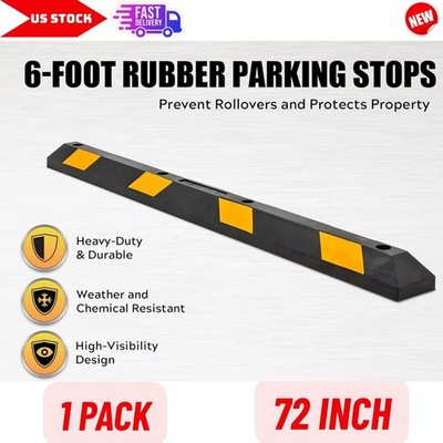 6 Ft Heavy Duty Rubber Stopper Curb Parking, Highly Visible for Driveway Garage
