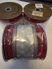 Designer's Excellence Ribbon New 3 rolls 10 yds each Christmas Burgundy & Silver