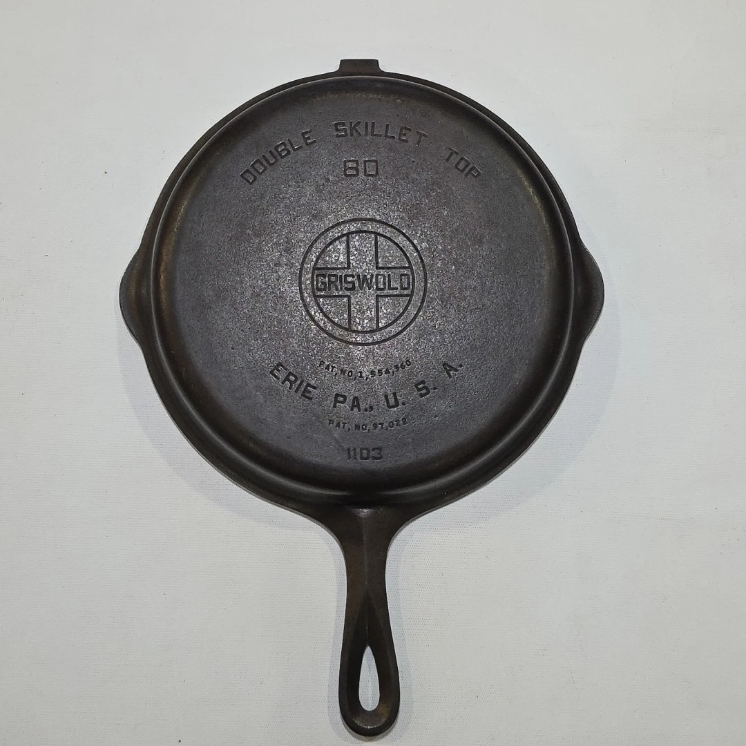 Vintage Griswold Cast Iron Double Skillet 80 Hinged Top, LBL, 1103, EPU