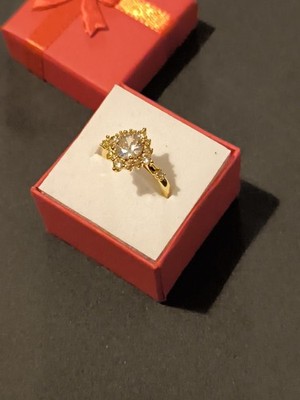   MIT GESCHENKBOX Ring 16,5mm großer Mittelstein 18K Vergoldet Damen