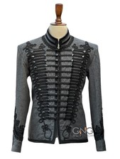 Grey Napoleonic Hussar Wool Military uniform jacket Handmade Scottish Jacket