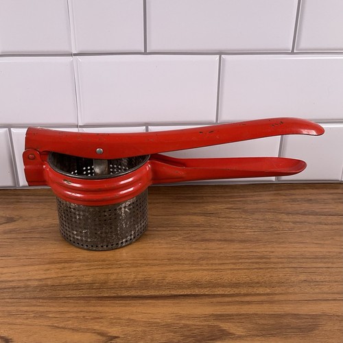 Vintage 1950's Ricer Potato Hand Press Kitchen Red Metal Home Farmhouse Decor