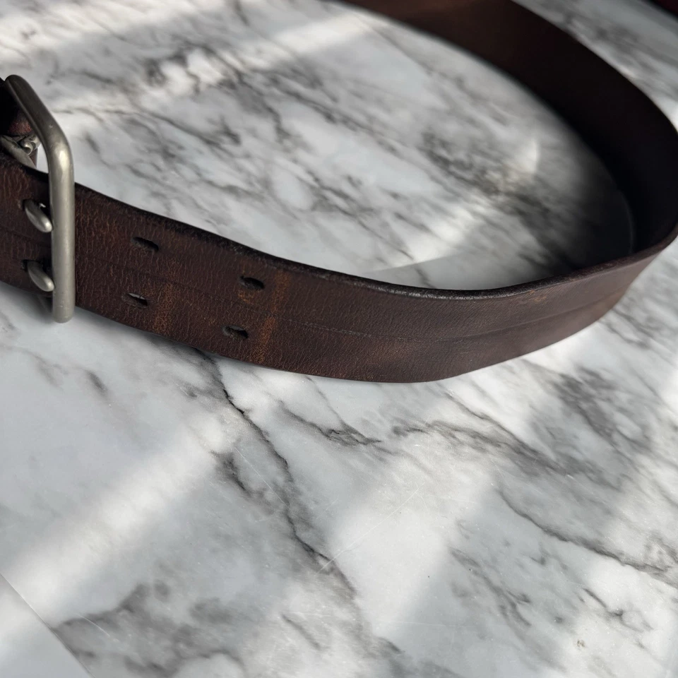 Винтажный American Eagle искусственно состаренная кожа ремень двойной отверстие коричневый размер 36 латунная пряжка - Изображение 4 из 4