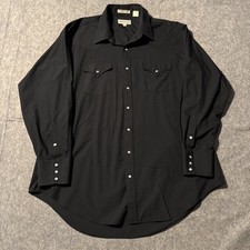 Vintage Sheplers Pearl Snap Shirt Mens 18 36 Tall Black Long sleeves Western