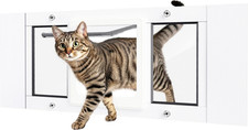 Weatherproof Cat Door for Window - Adjustable 23"-28" with 4 Lock Modes