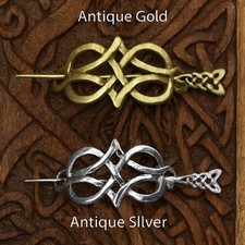 Nordic Celtic Weave Stick Barrette with Coordinated Hair Slide - Gold or Silver