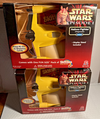 2 Star Wars Episode 1 Naboo Fighter Skittles Dispensers - by Hasbro - New In Box
