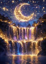 5D Diamond Painting Kits for Adults Beginners, Moonlight Waterfall Diamond Ar...