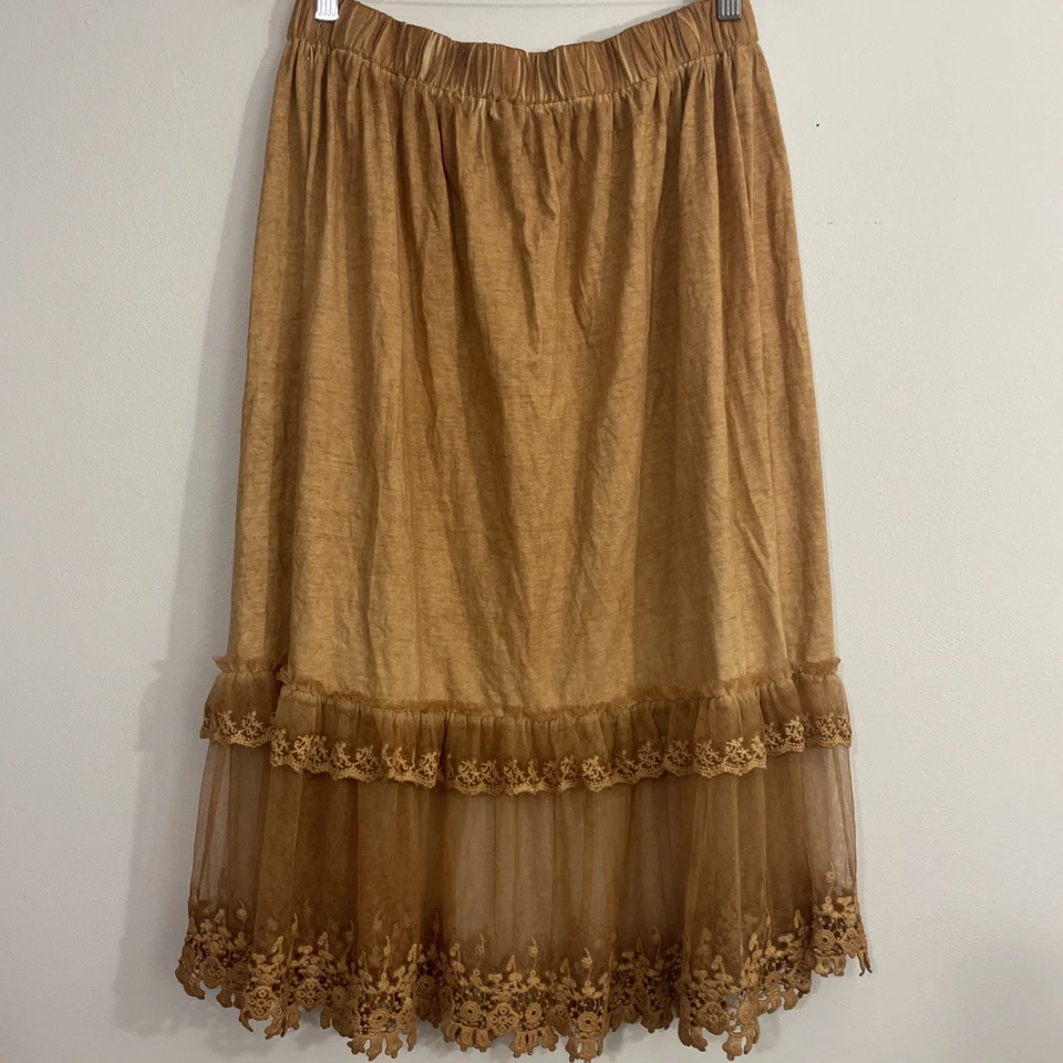 Falda midi de encaje en capas de algodón gitano jadiado O/S Boho Festival Cottagecore Foto 2 de 4