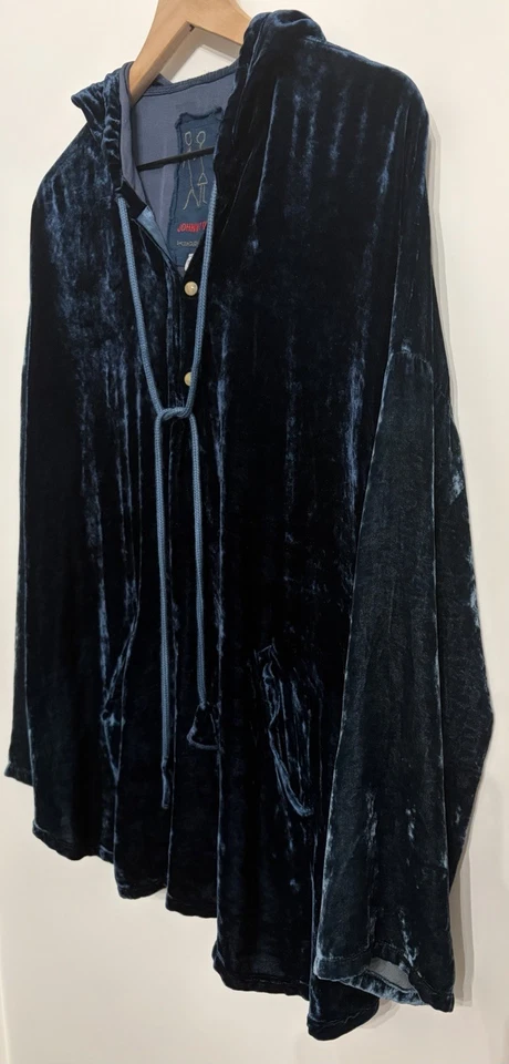 Pullover Johnny Was Pete & Greta para mujer azul con capucha terciopelo seda talla grande S Foto 2 de 4