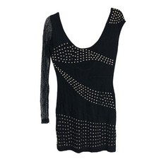 Asos NWT One Sleeve Lace Bodycon Studded Mini Dress Size 6 US Black Gold 