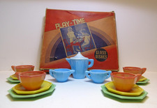 Vtg Akro Agate Co. Play-Time Glass 16 Piece Tea Set Gypsy No 234
