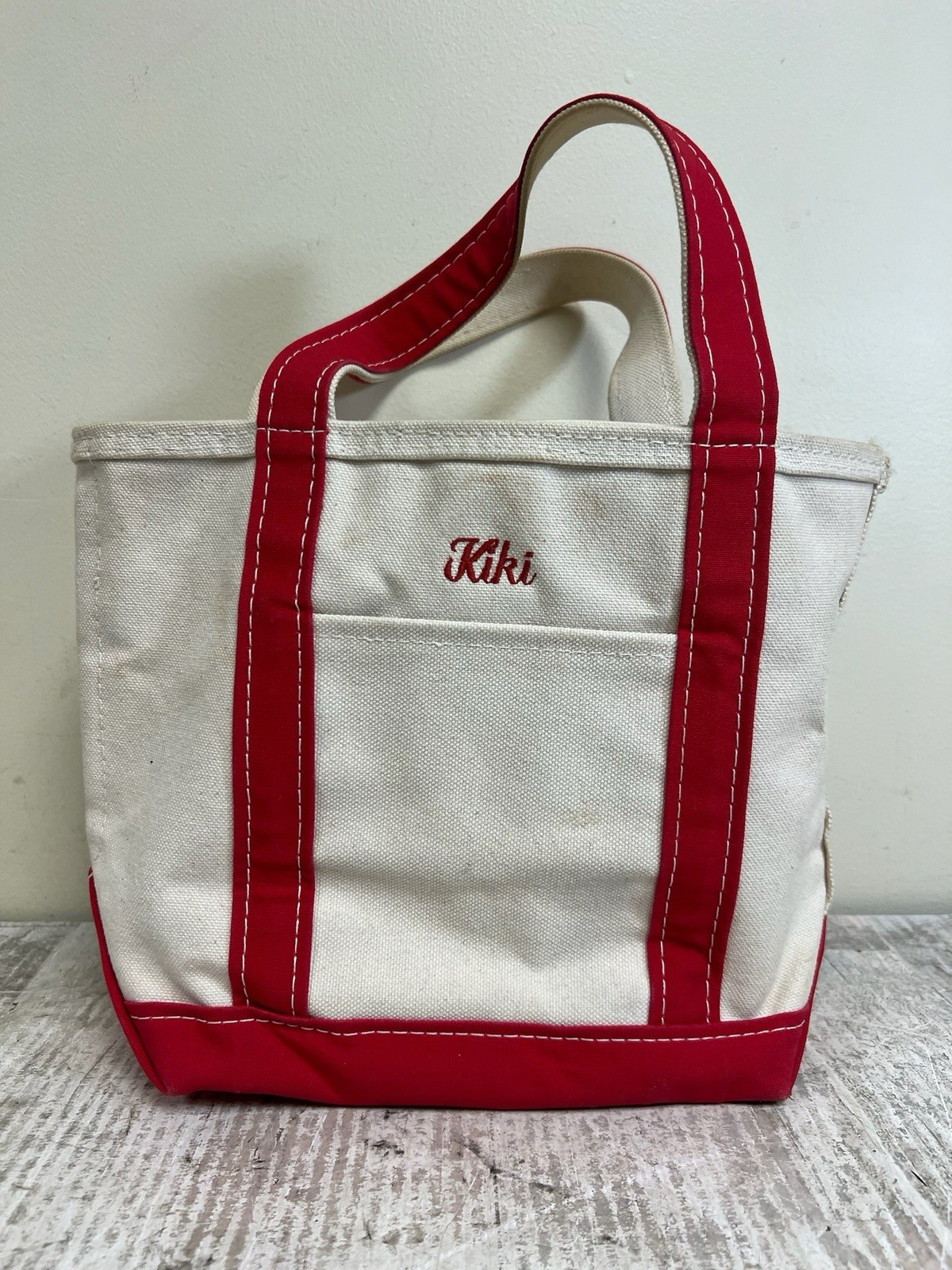 VINTAGE LL BEAN BOAT AND TOTE Canvas Bag Red  USA Small 12x10x5 W/pocket