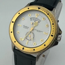 VTG Armitron Quartz Watch 20/2322 Men Dual Tone Leather Rotating Bezel New Batte