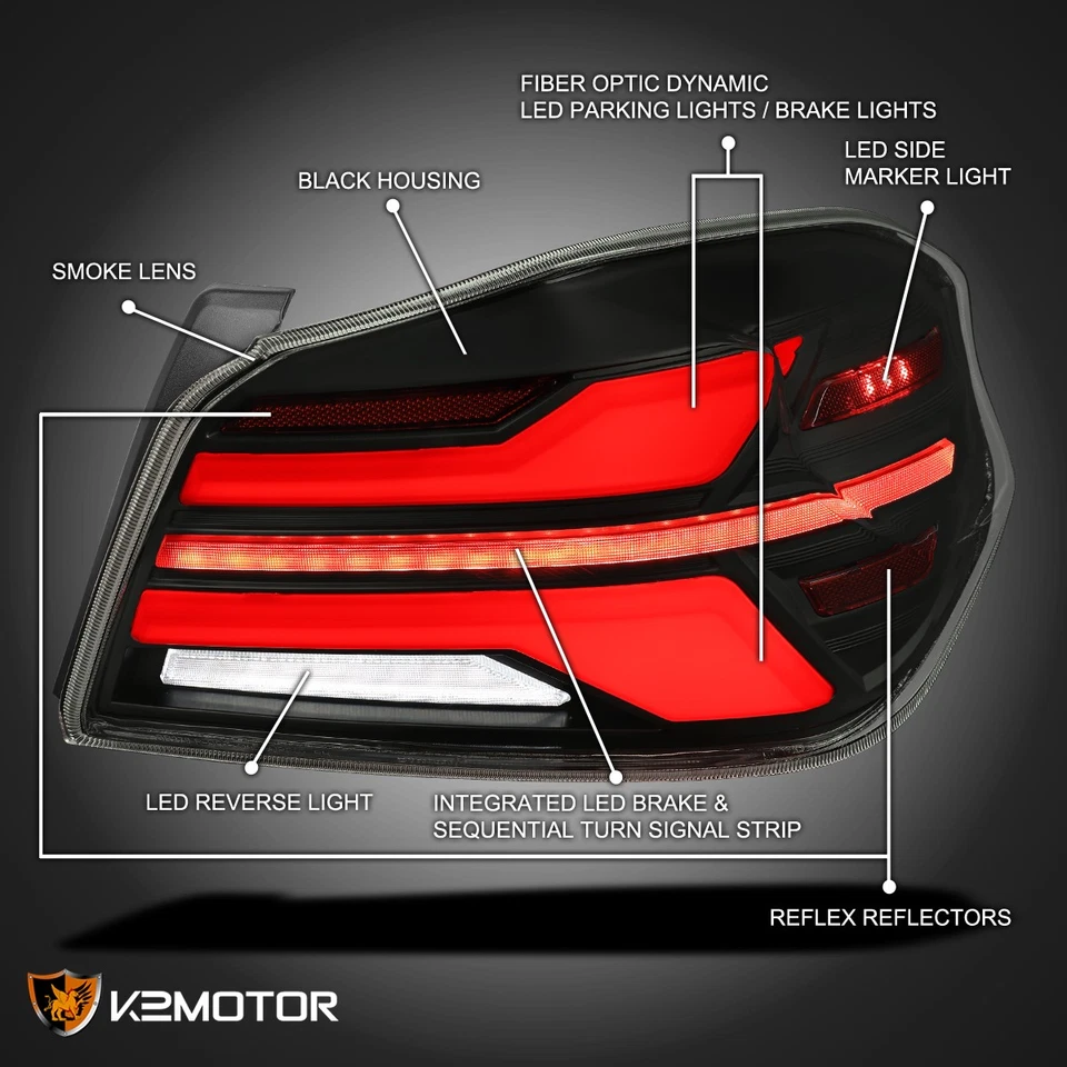 Fits 2015-2021 Subaru WRX STI LED Smoke Tail Lights Sequential Signal Red Tube Foto 3 de 4