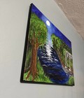 18” x 24” Original Acrylic Painting on Canvas Moonlit willow laketree stone — photo 2