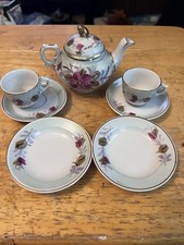 Vintage Porcelain Mini Tea Set with Pink Floral Design Complete Set