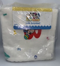 VINTAGE NWT Disney Babies White Mickey Mouse ABC Nylon Binding Baby Crib Blanket