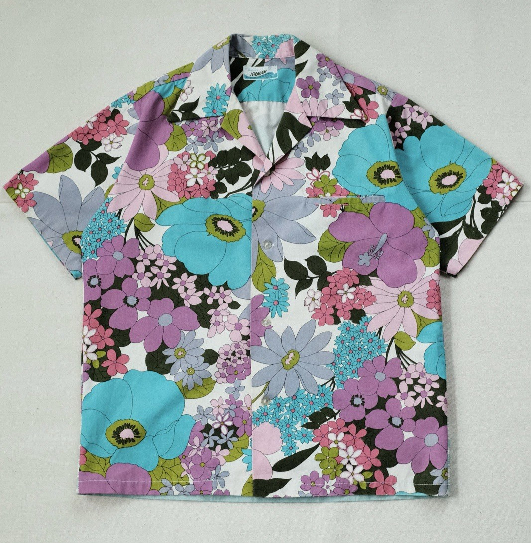 Vintage 60s 70s Pennys Hawaii Hippie Floral Hawaiian Cotton Button Up Shirt