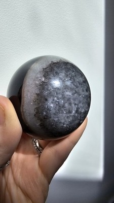 Black Agate & Quartz crystal Sphere 259g 5.6cm Harmony Balance Joy