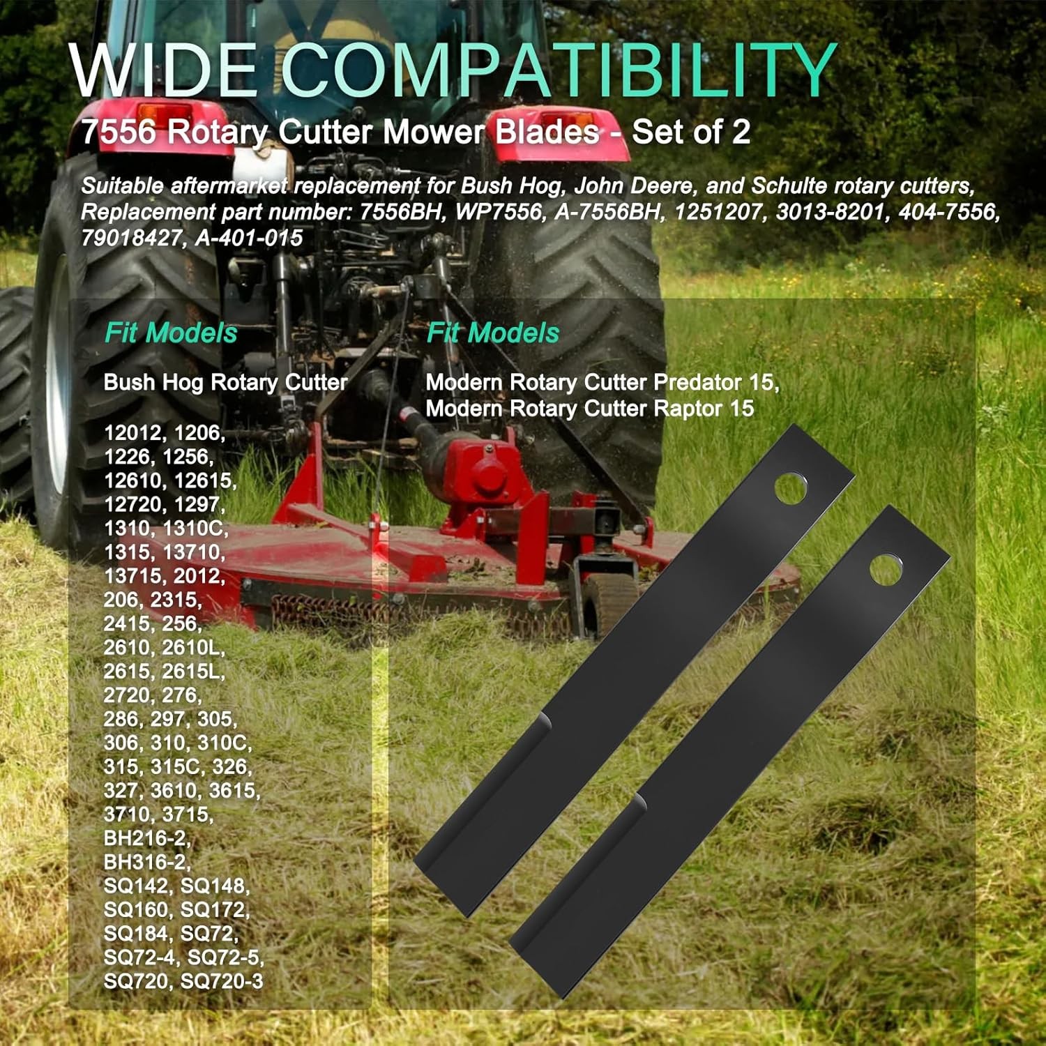 2PC for Bush Hog Blades 7556 7556BH Fit BH216-2 SQ172 SQ72-4 SQ720 1206 1256 206
