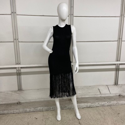 MARELLA Fiver Knit Fringe-Hem Midi Dress Women's Size L Black
