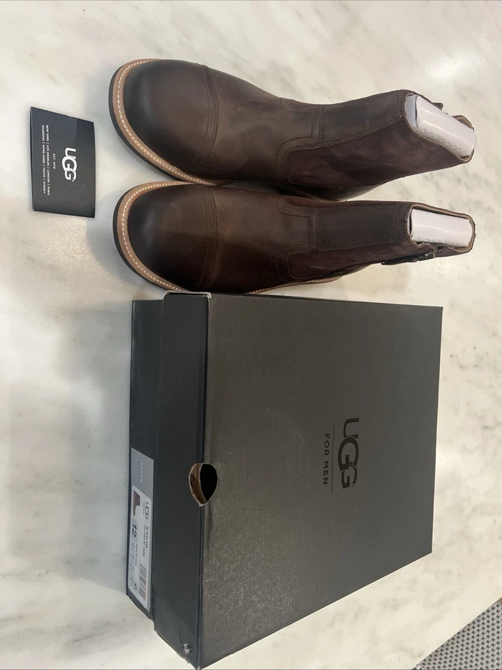 Botas masculinas UGG Dalvin tamanho 12 couro marrom forrado shearling novo na caixa frete grátis - Imagem 2 de 4