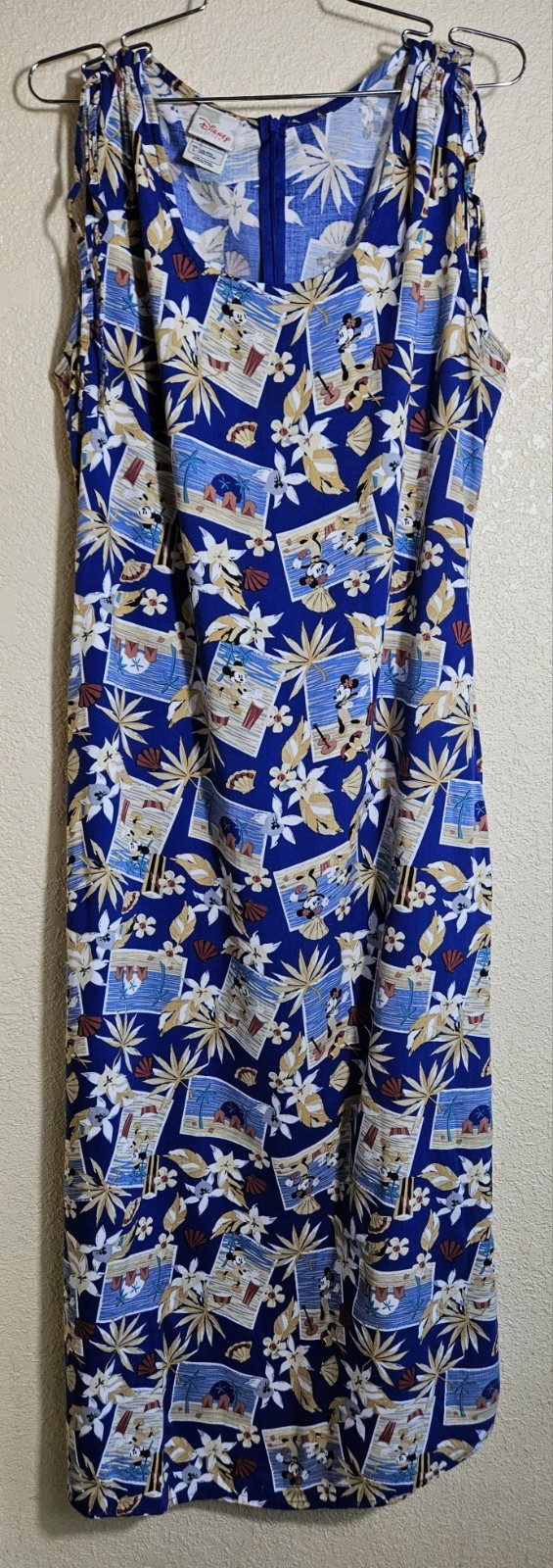 Vintage Disney Store Hawaiian Maxi Dress Size L Mickey Minnie Postcard Floral