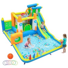 10-in-1 Inflatable Bounce House w/ Water Slide, Indoor Outdoor for Kids Party