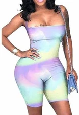 ECHOINE Women's Sexy Bodycon Romper Spaghetti Strap Short, Purple, Size M Medium