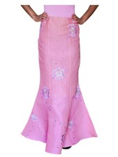 Pink African Linen Skirt with Embroidery