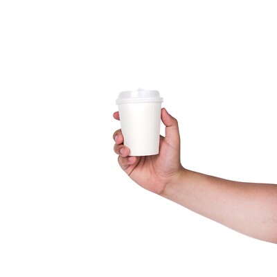 10 oz. White Disposable Coffee Cups with White Dome Lids - Hot Paper Cups  To-Go | eBay