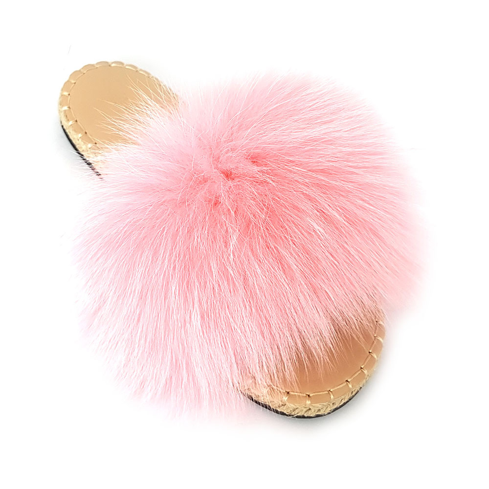 SAOLA Sandali con suola intrecciata con pantofole in vera pelliccia di volpe rosa con pelliccia naturale