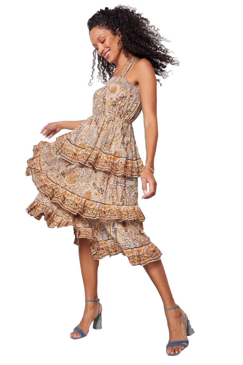 Cleobella Evereve Rosalie Tiered Midi Paisley Dress Organic Cotton