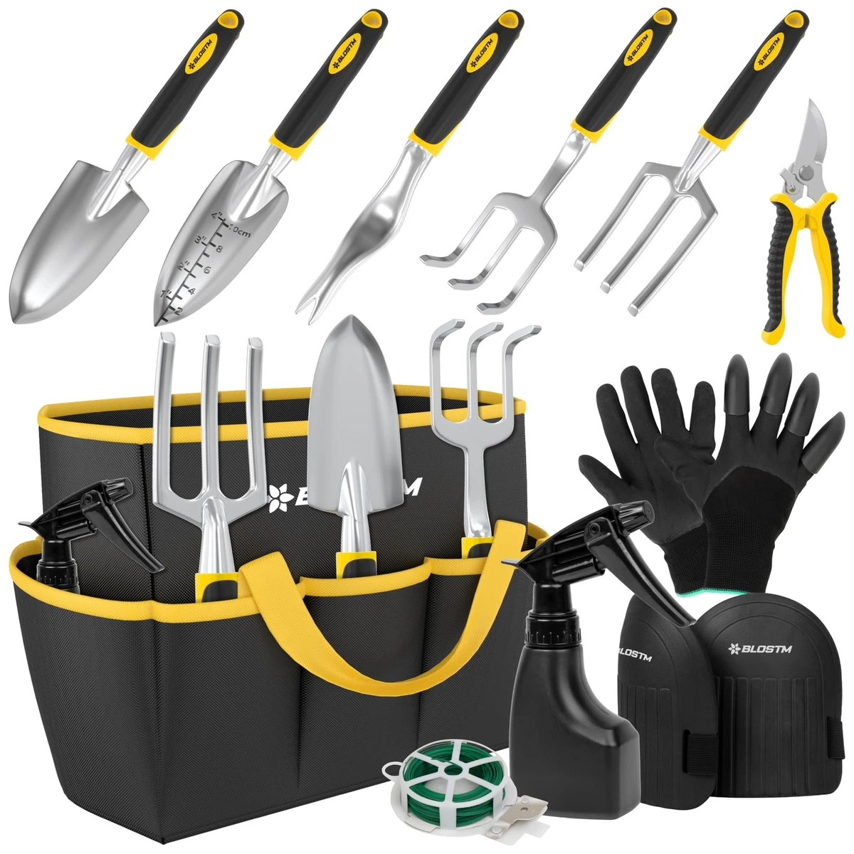 Set di 3 attrezzi da giardinaggio, pala da giardino, rastrello