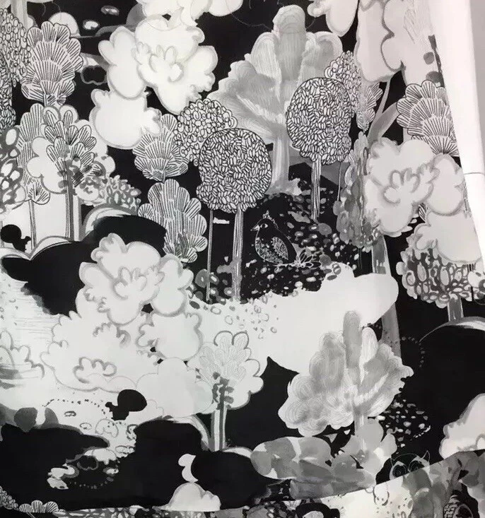 Vestido Anthropologie Moulinette Soeurs 4 Tons de Seda Cinza Pássaros Coruja Shift $168 - Imagem 2 de 4