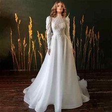 Luxurious Vintage High Neck Long Sleeve Mopping Beautiful Wedding Dresses Boho